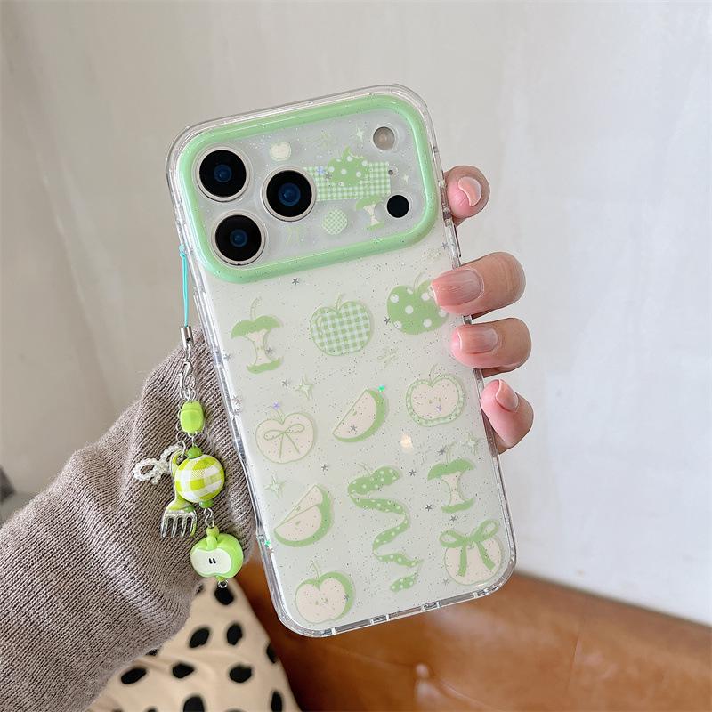 Green Apple Pendant for iPhone 17, 16 Pro Max, 15, 14 Phone Case - Fresh & Sparkly