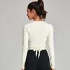 Nude Feel Casual Lace-up Waist-Controlled Skinny Exercise Top Round Neck T-Shirt Professional Running Fitness Clothes Long Sleeve Yoga Wear