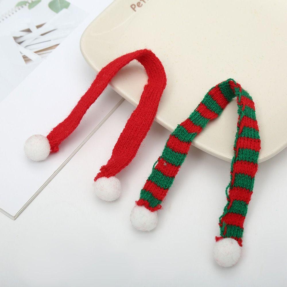 Red And White Knit Scarf Doll  Decoration Stripes Mini Knitting Scarf  Xmas Tree Ornament