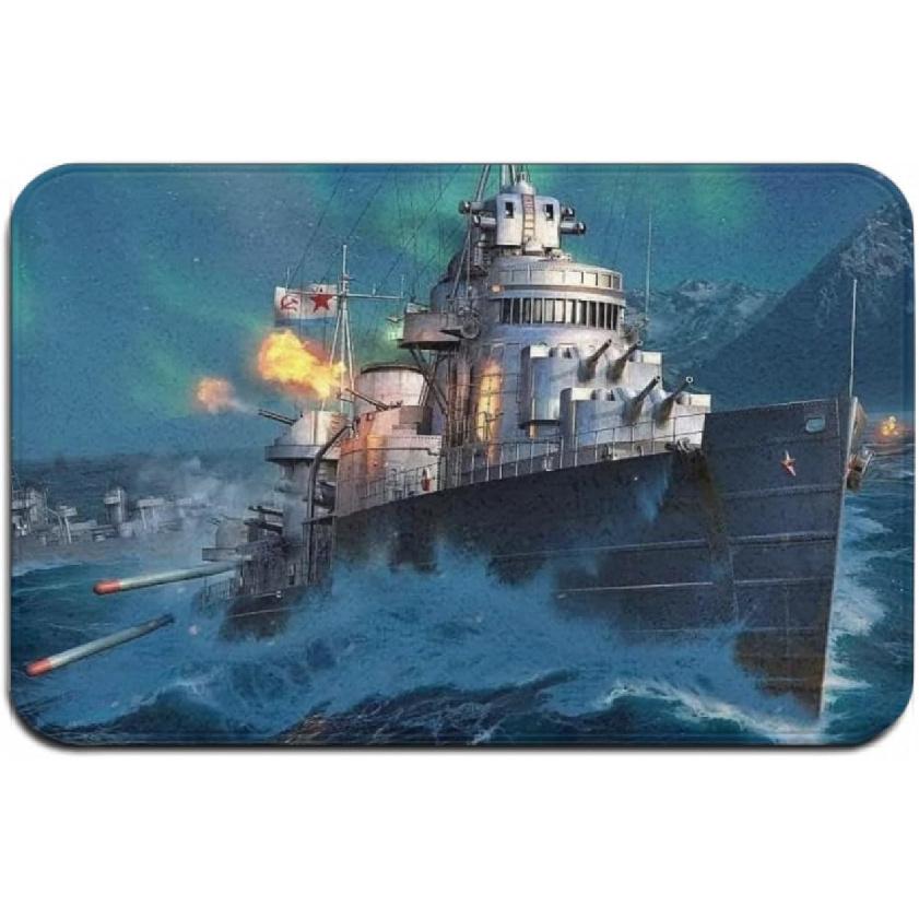 Funny Indoor Door Mat Abstract, World of Warships Islands, Home Decorative Welcome Doormat 24X16 in