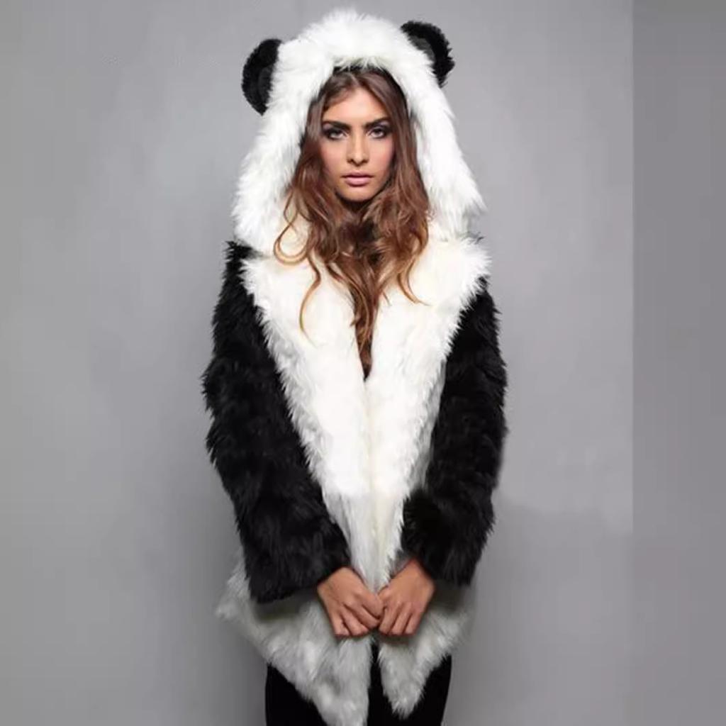 European and American new fox hair hooded collar medium and long women's imitation fur coat Mickey hat large size women's clothing