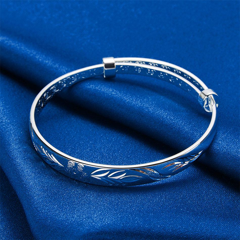 Charming 925 Sterling Silver Exquisite Floral Pattern Bangle for Women, Fashionable Wedding Party Jewelry