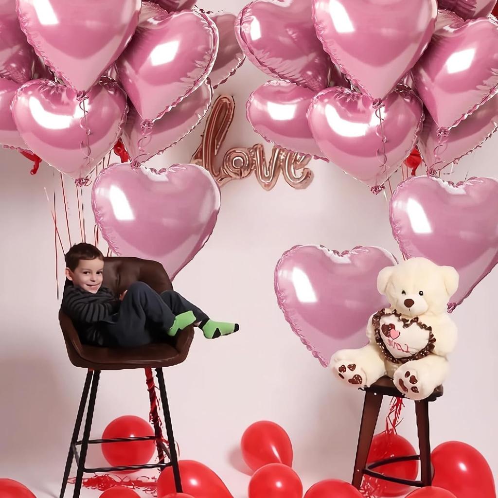5/10 st 18 tum Rosa Kärlekshjärta Form Folieballonger Bröllopsdekoration Födelsedagskalas Gåva Hemrumsinredning DIY Aluminium Luftballonger