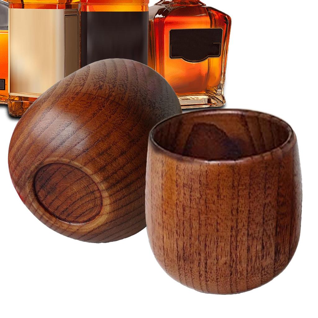180ml Wooden Whiskey Tumbler 2 Pcs Wooden Bourbon Drinking Glass Creative Vintage Wooden Bourbon Glasses Set Men Dad Presents
