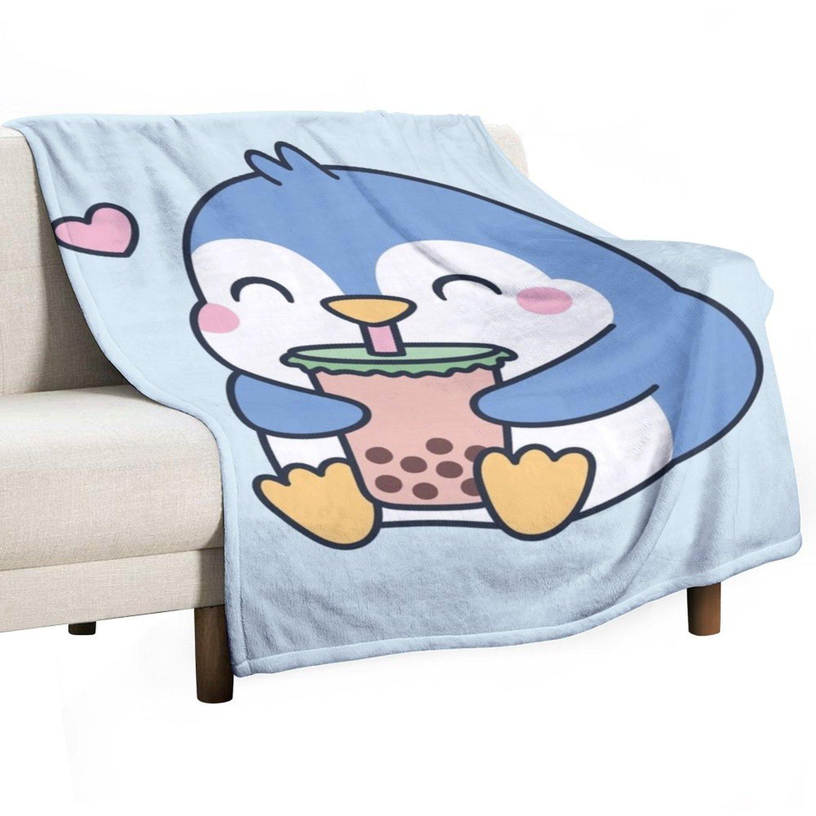Cute Little Penguin Loves Boba Tea Throw Blanket Tourist Summer Winter beds Bed Blankets 30x40in