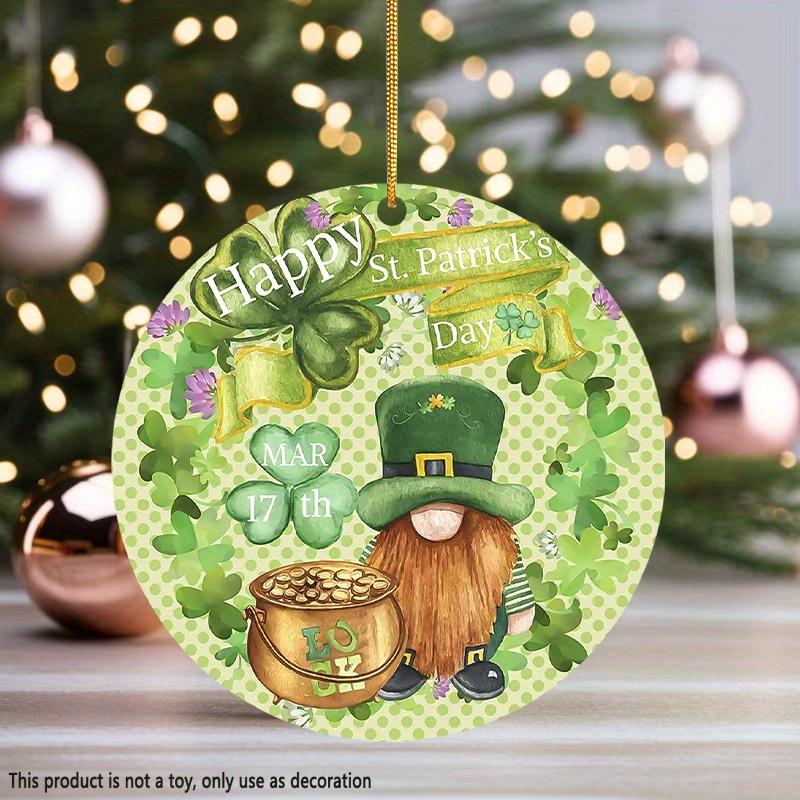 Płaskie 2D "Szczęśliwego St". Znak dekoracyjny akrylowy w kształcie koła na Dzień Świętego Patryka, Tablica dekoracyjna do domu, Wisząca sztuka ścienna, Dekoracja ogrodowa do pokoju, drzwi S