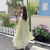 Summer new French thin small fresh dress light green seaside vacation suspender skirt women's medium and long
