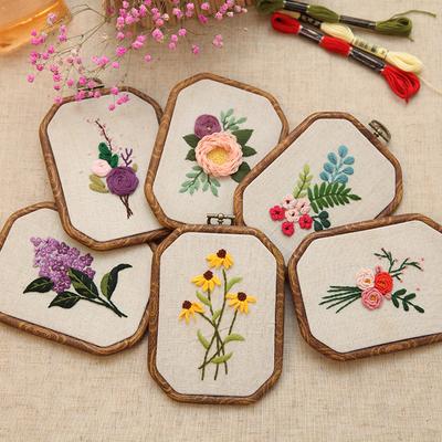 Åttakantig broderibåge-kit - Gör-det-själv Lu & Su-stil Blommönster med Europeiska Design - Komplett Handarbetsset för Nybörjare