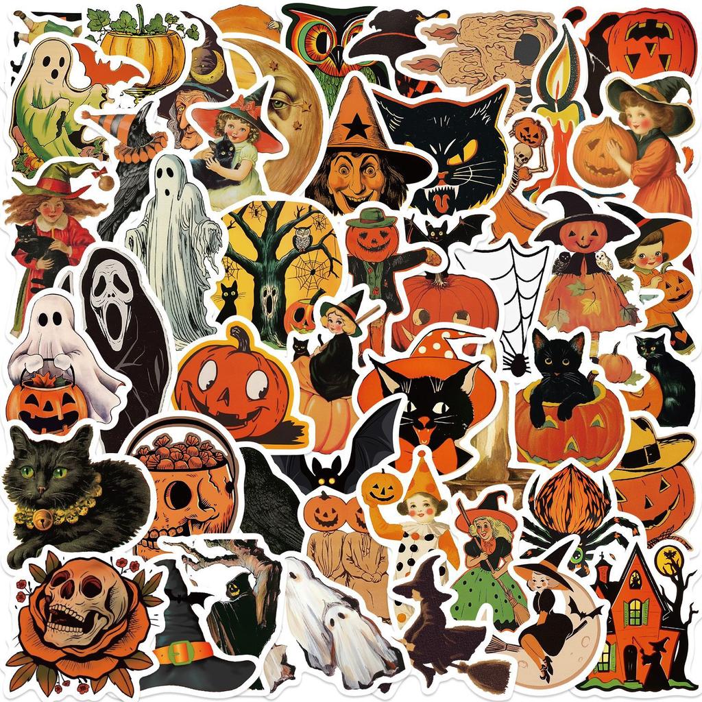 52pcs Halloween Waterproof Stickers Cartoon Graffiti for Phone Laptop Guitar Kids Party Decor Toys
