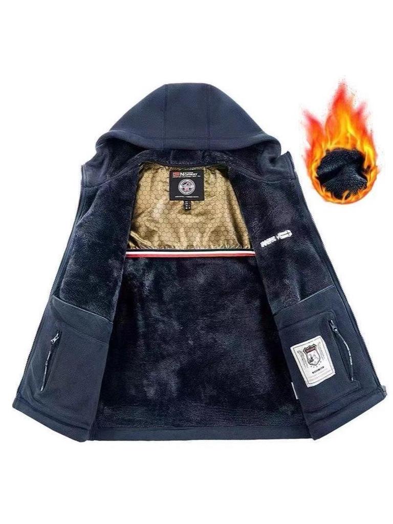 Introducing the "Norwegian Plush Graphene Fleece Jacket" – a Warm, Double-sided Coat Featuring a Hood, Perfect for Casual Style and Comfort.