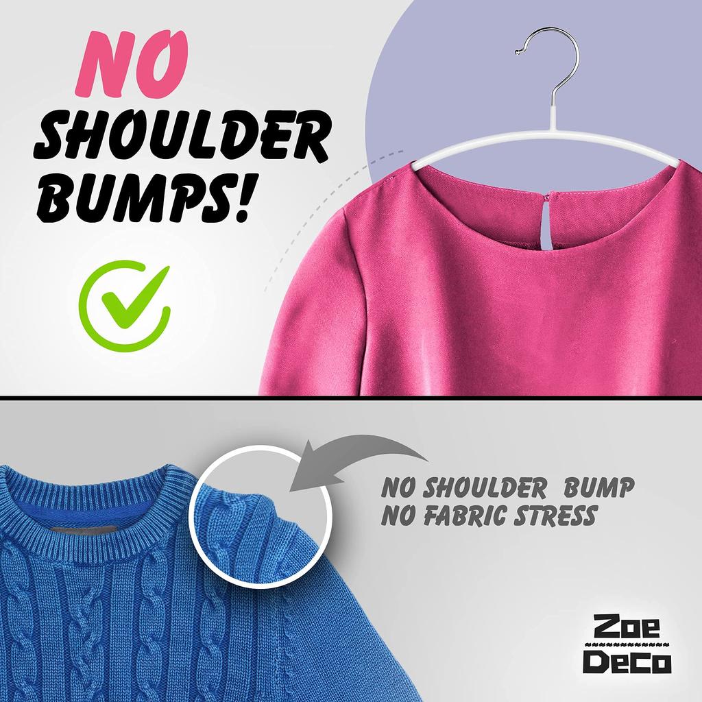 10 Pack Non-Slip No Shoulder Bumps Clothes Hangers with Grippy Coating, Steel Sweater Hangers, Slip-Reducing Shirt Hangers