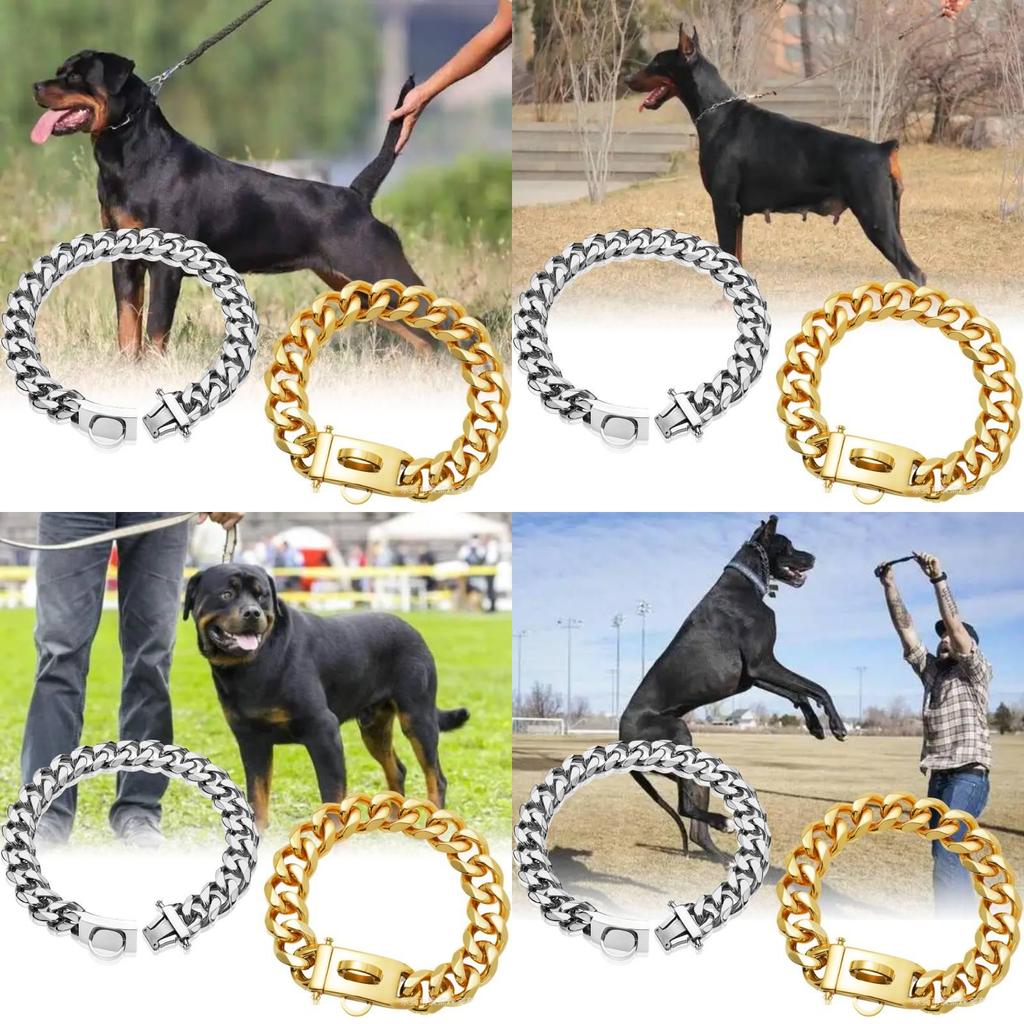 Bequemes 19mm Goldfarbenes Edelstahl Hundekettenhalsband Mit Stilvollem Karomuster