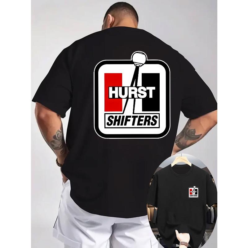 European sizes Men s Graphic T-Shirt - Black Car Back Design with Hurst Shifters Logo - Breathable Fabric for Fans S чёрный