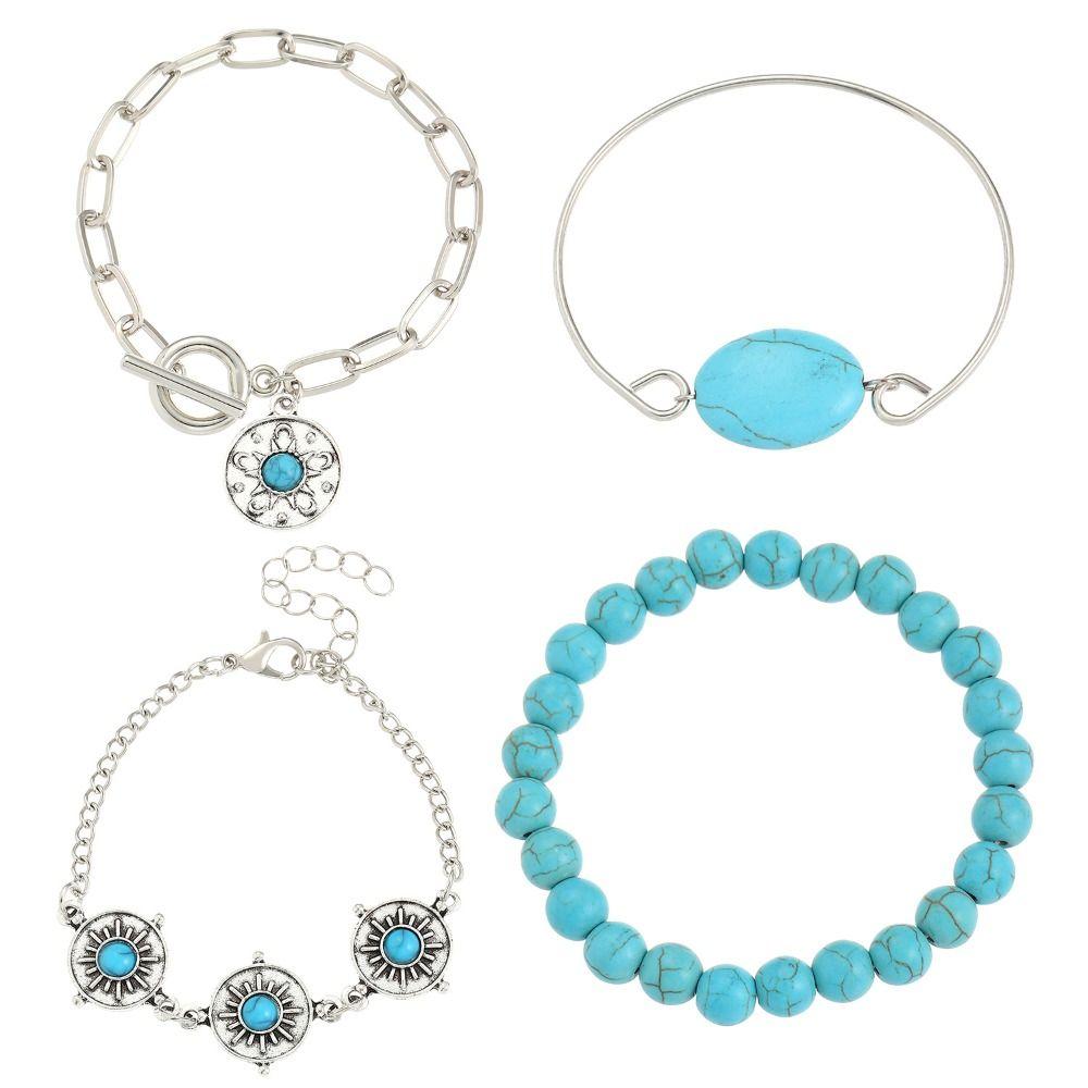 Beads Turquoise Bracelet Set Pearl Bohemian Style Hand Chain  Holiday