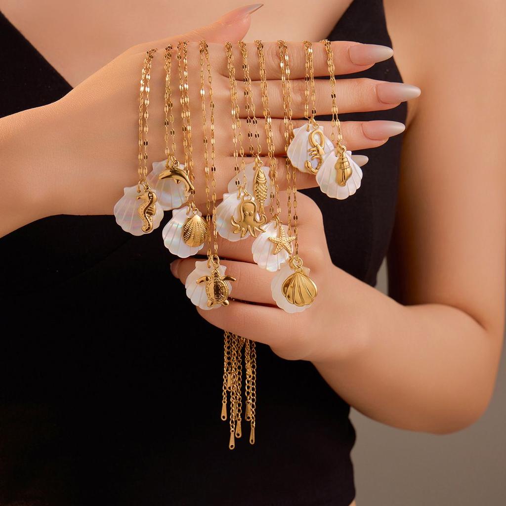 Ocean Seahorse Shell Pendant Necklace Minimalist Collarbone Chain Jewelry