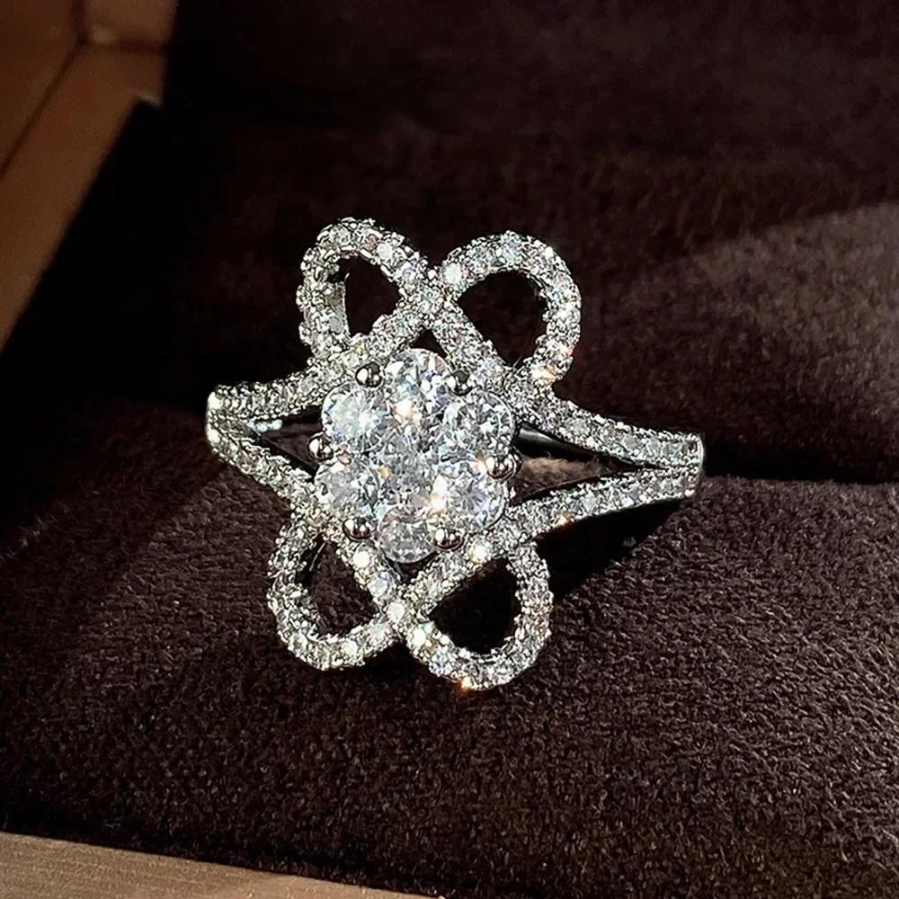 

Exquisite flower shaped cubic zirconia ring, elegant wedding party for women, fashionable Zircon and temperament for brides, we 10
