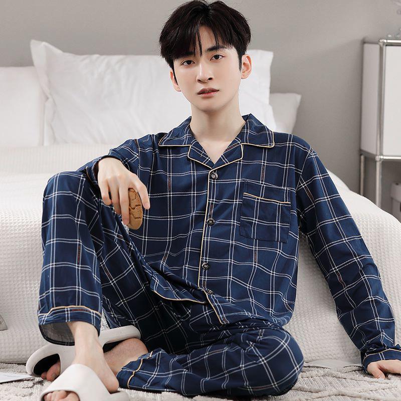 Set de pijama cu mânecă lungă pentru bărbați, de primăvară/toamnă: Cardigan & Pantaloni, Mărimi Mari Largi, Haine Casual pentru Acasă sau Exterior