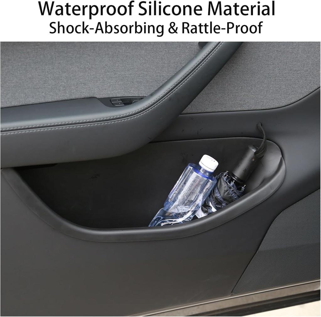 TPE Anti-Slip Waterproof Door Side Storage Box & Pocket Liners Organizer Tray for Tesla Model YL Specific 4PCS Full-Cover