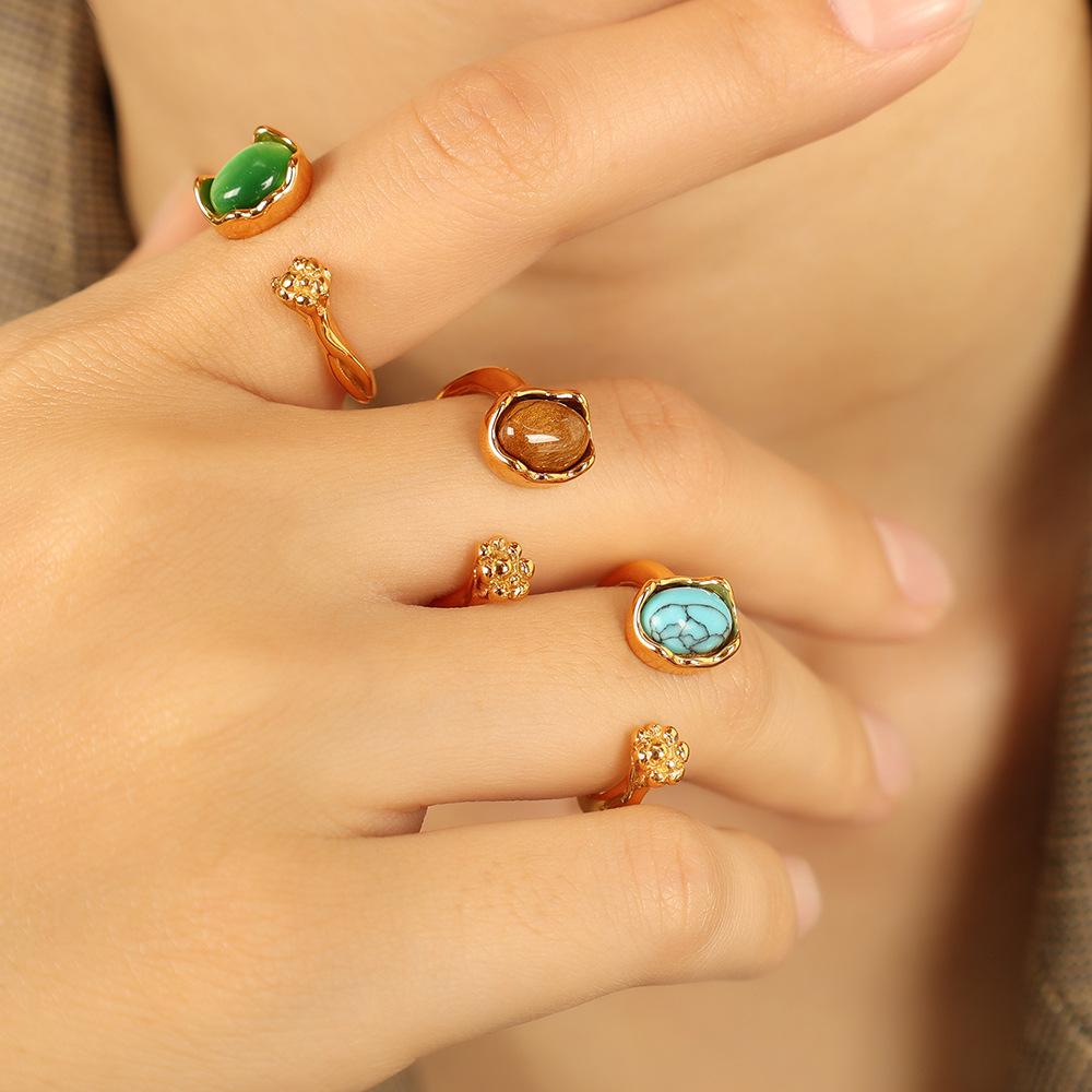 Ins Hot-selling Opal Bud Ring for Women, High-end Open Titanium Steel Jewelry.