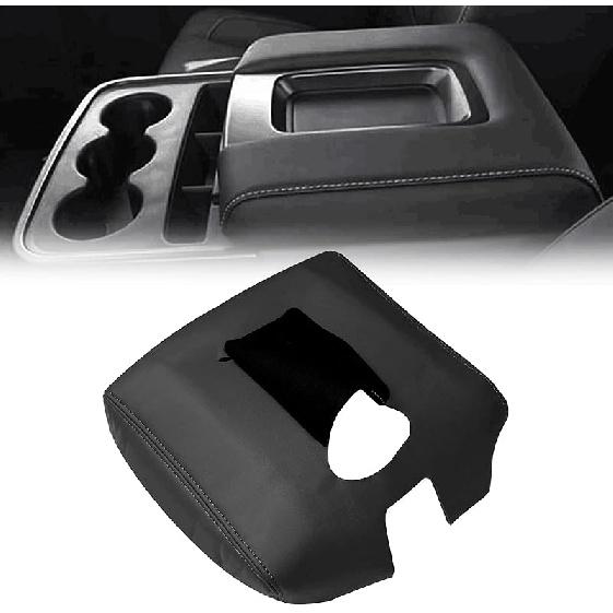SecosAutoparts Black Leather Center Console Leather Lid Armrest Cover Replacement Compatible With Chevy Silverado GMC Sierra 2014 2015 2016 2017 2018