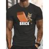 Funny Cat Brick Throwing T-shirt, T-shirt, Cat Gift, Strange T-shirt, Men's Top, Gift T-shirt, Summer
