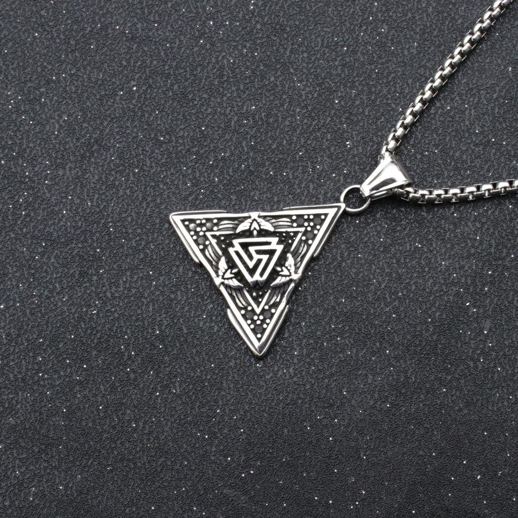 Vintage Triangular Rune Titanium Steel Pendant Wind Men'S Fashion Stainless Steel Necklace Jewelry