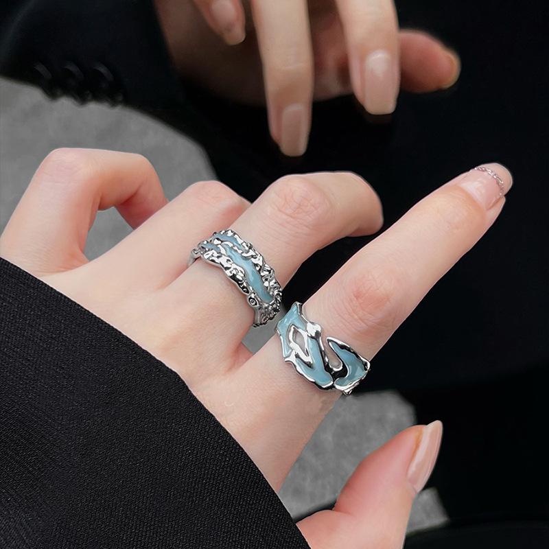 Fashion Personality Texture Stacked Wearing Ring Women'S Trend Cool Hip Hop Index Finger Ring Niche Premium Ring