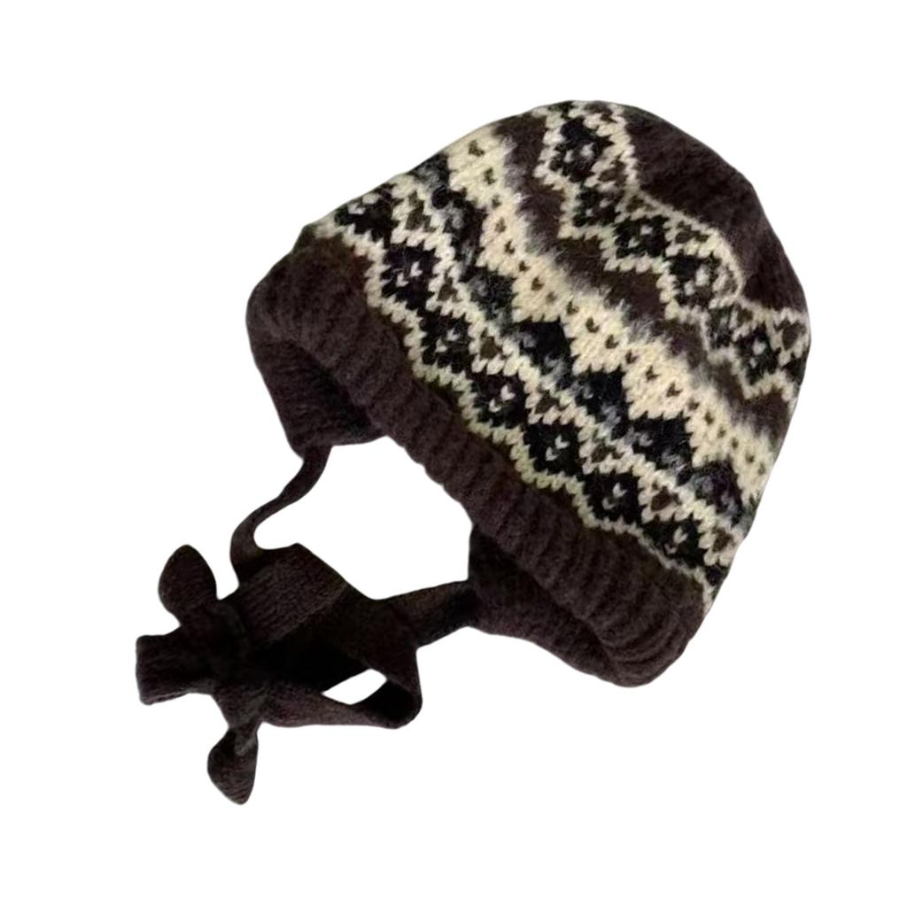 Ethnic Pattern Ear Flap Hat Knitted Beanies for Daily Wear Adult Unisex Acrylic Skull Hat for Outdoor Cycling Walking