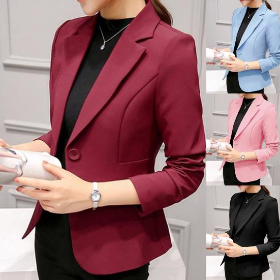 Women One Button Solid Color Lapel Long Sleeve Slim Blazer Coat Suit