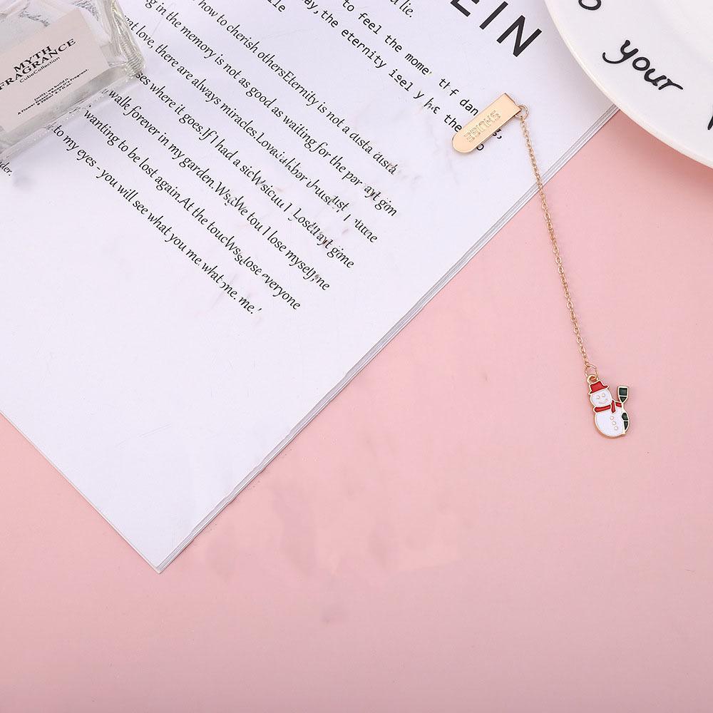 1 Piece Cartoon Christmas Metal Santa Pendant Bookmark School Office Supplies Bookmarks Cute Stationery