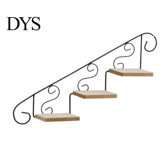 Living Room Wall Storage Mount Shelf, Vintage Floating Staircase Shape Rustic Artistic Ornament Display Iron And Wood Rack for Hallway Entryway