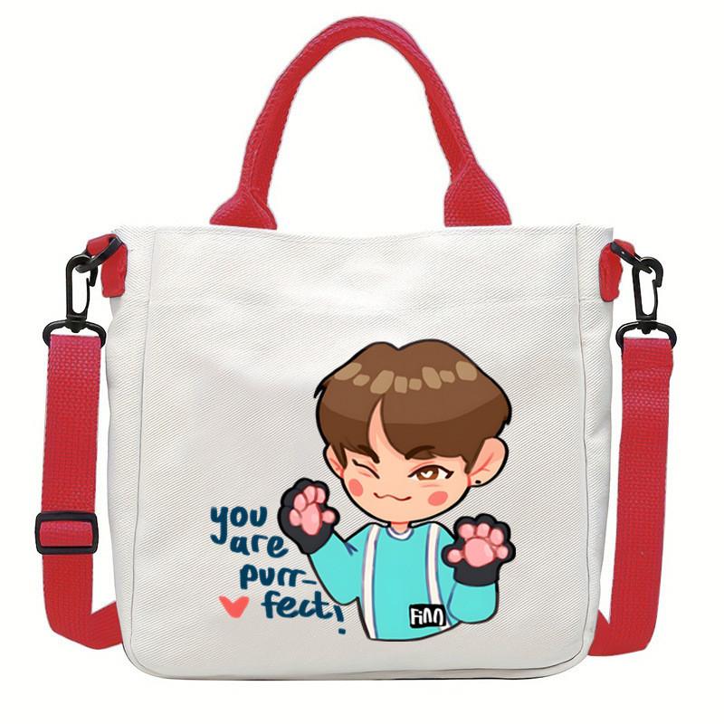 Felix Kpop Band Super Star Printed Crossbody Bag Casual Canvas Shoulder Bags