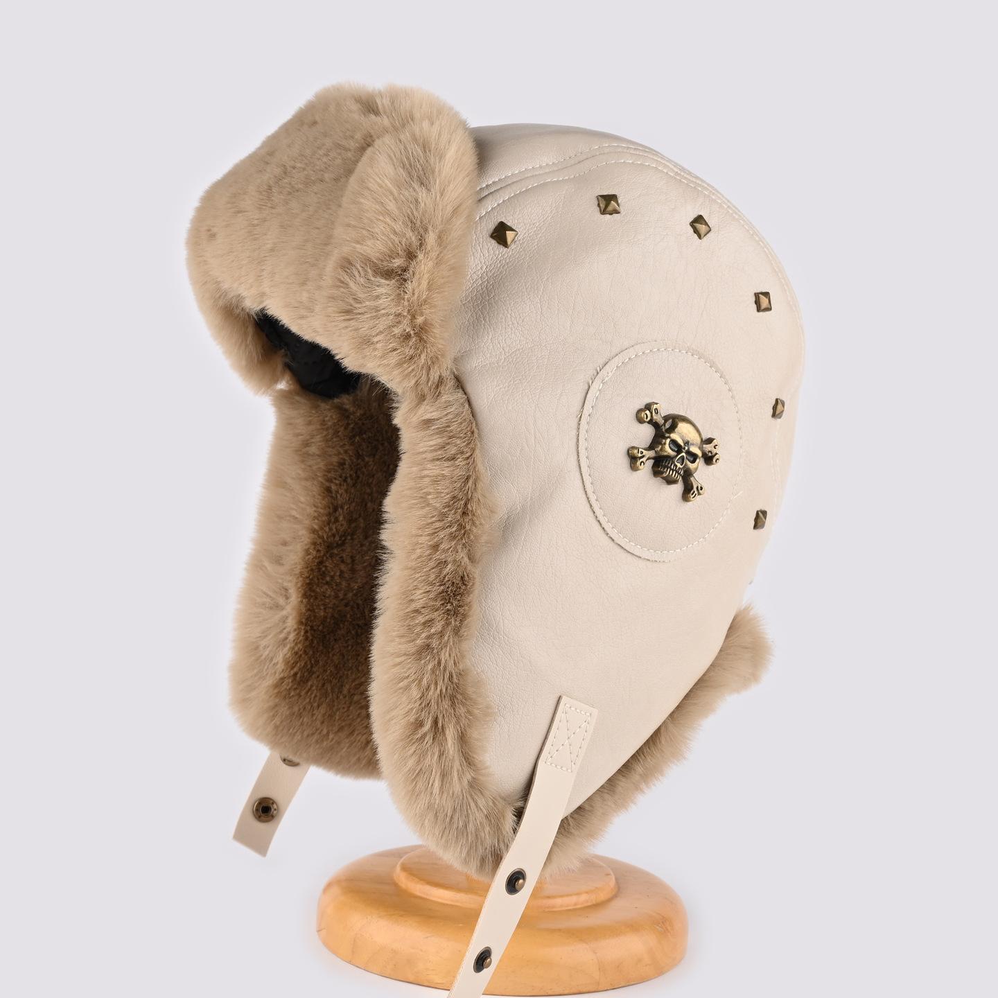 

Винтажная кожаная шапка-пилот в стиле тяжелой промышленности, мужская и женская, зимняя теплая с защитой ушей, для катания на открытом воздухе, модная шапка one size fits all бежевый