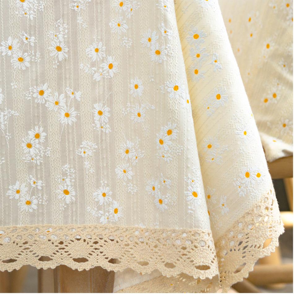 Korean Style Small Daisy Cotton Floral Tablecloth,Tea Table Decoration,Rectangle Table Cover For Kitchen Wedding Dining Room