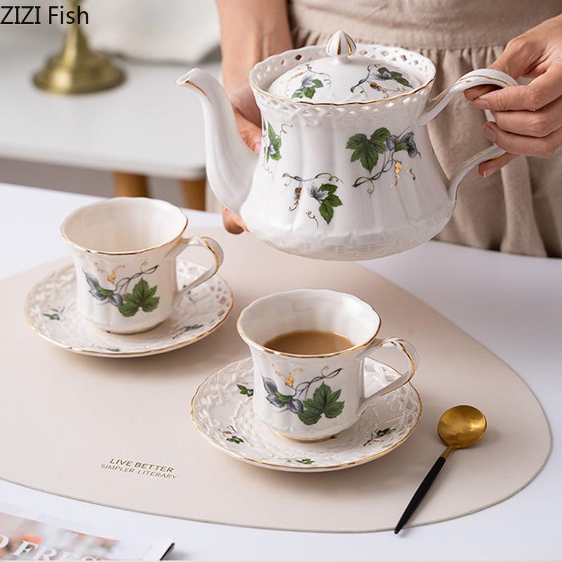Flowers and Beauties Ceramic Cup&saucer Teapot Coffee Mug Dining Table Milk Mugs Afternoon Tea Teacup Fruit Juice Container