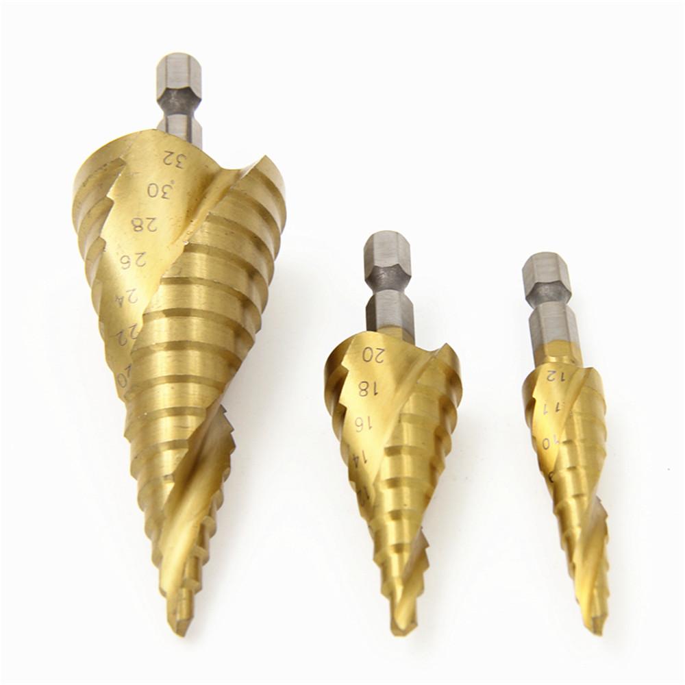 3pcs Spiral Grooved Drill Bits 3-12 4-12 4-20 Drilling Power Tool Metal Stainless Steel Wood Hole Cutter Cone Fast Drill Bit Set