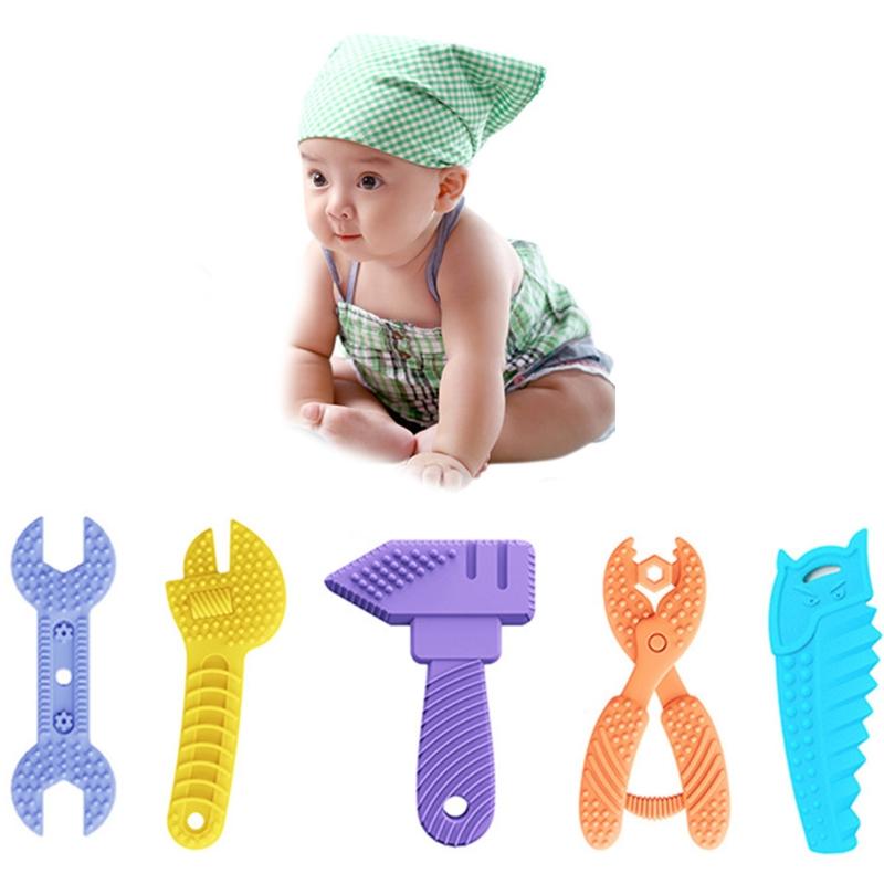 Hammer Wrench Spanner Pliers Shape Molar Supplies Chew Toys Silicone Baby Teether Toy Teething Relieve Stress Gum