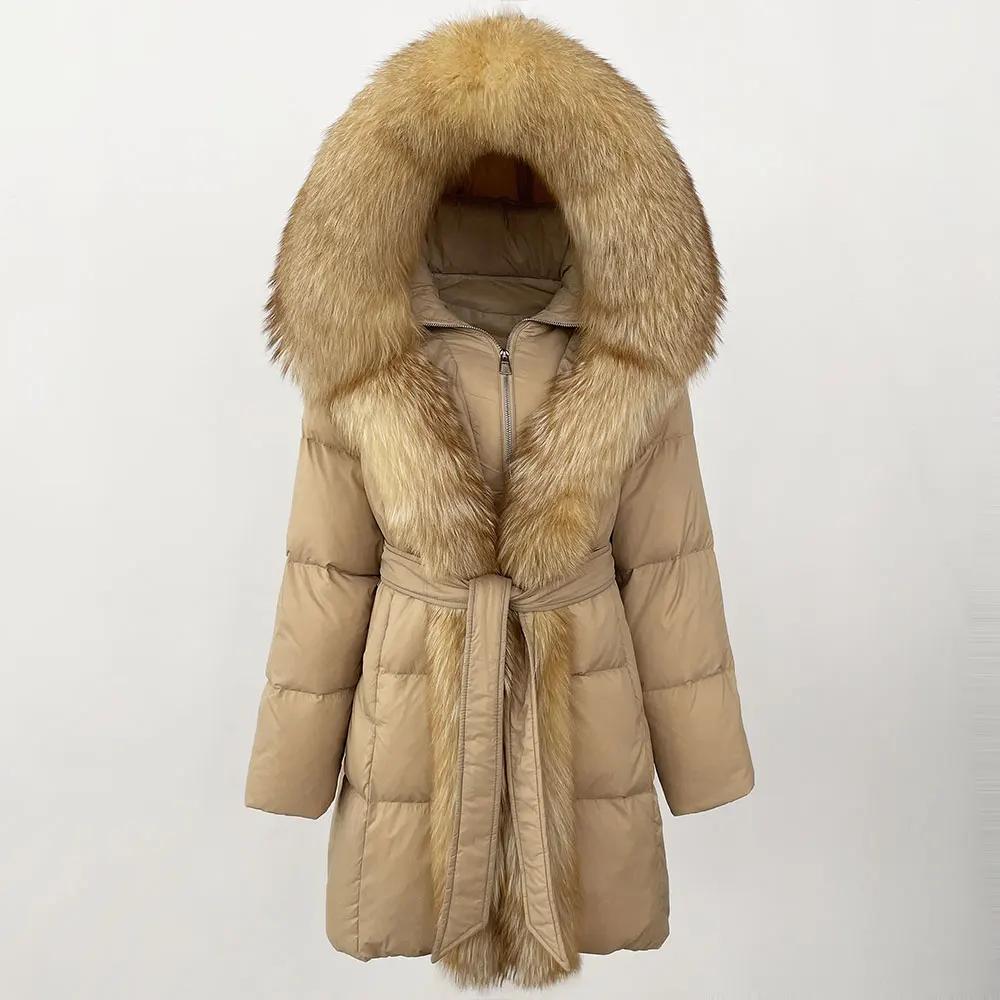 OFTBUY 2024 Winter Jacket Women Natural Real Fox Fur Collar Hooded White Duck Down Coat Thick Warm Streetwear Casual Outerwear