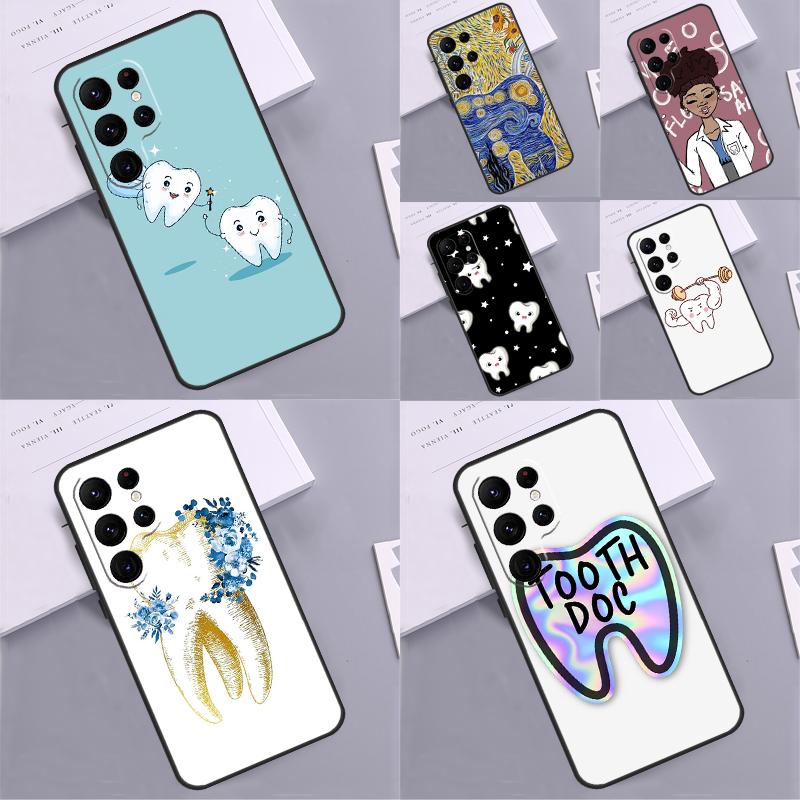 Cute Tooth Dentist Phone Case For Samsung Galaxy S25 Ultra S9 S10 S20 S22 S21 FE S23 Plus S24 Ultra Cover Coque