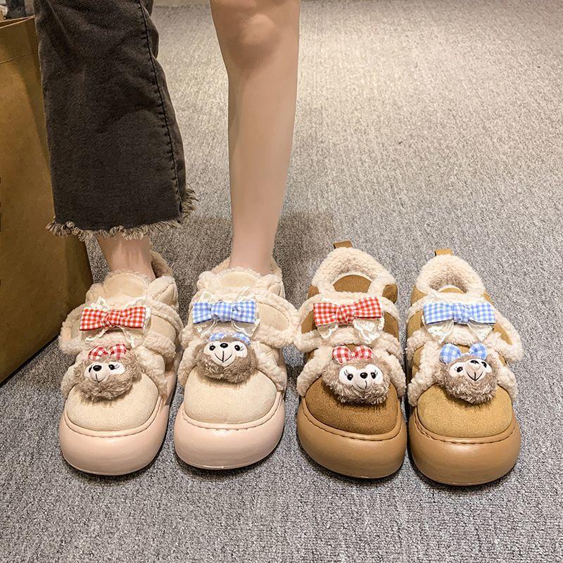 Non-slip and Wear-resistant Fleece Warm-soled Cotton Shoes for Women's 2025 Autumn and Winter New Cute Cartoon Thick-soled Heightening Fluffy Shoes