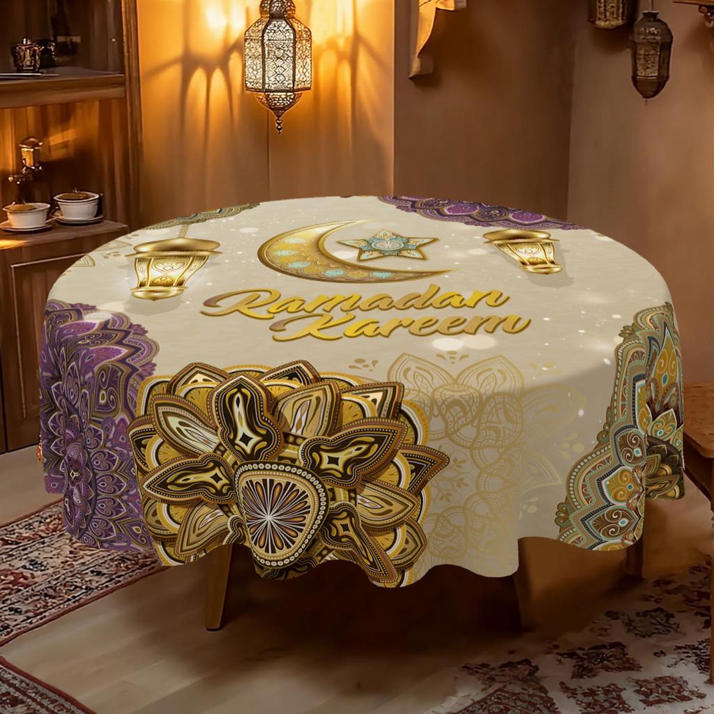 Toalha de Mesa Redonda do Ramadã Capa de Mesa Decoração de Ramadã para Casa Ramadã Kareem Festa Islâmica Muçulmana Presente de Eid Al-Fitr