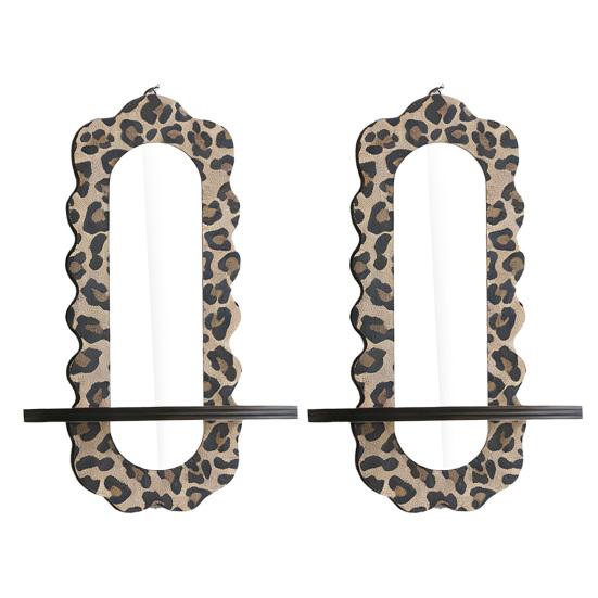 Yousheng Wooden Wall Floating Shelves Leopard Print Decorative Shelf Wall Mounted Planter Display Rack with Acrylic Mirror for Living Room Entryway