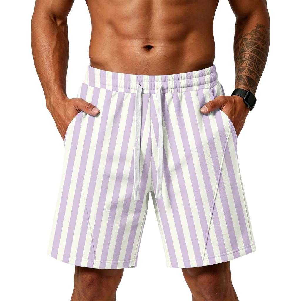 Herren Gestreifte Print Locker Trainings-Gym-Strandshorts mit Taschen und verstellbarem Kordelzugbund
