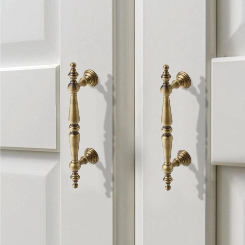Ergonomic Solid Brass Drawer Pulls Easy Installation Antique Cabinets Handle Upgrades for French Door Dressers Cupboards
