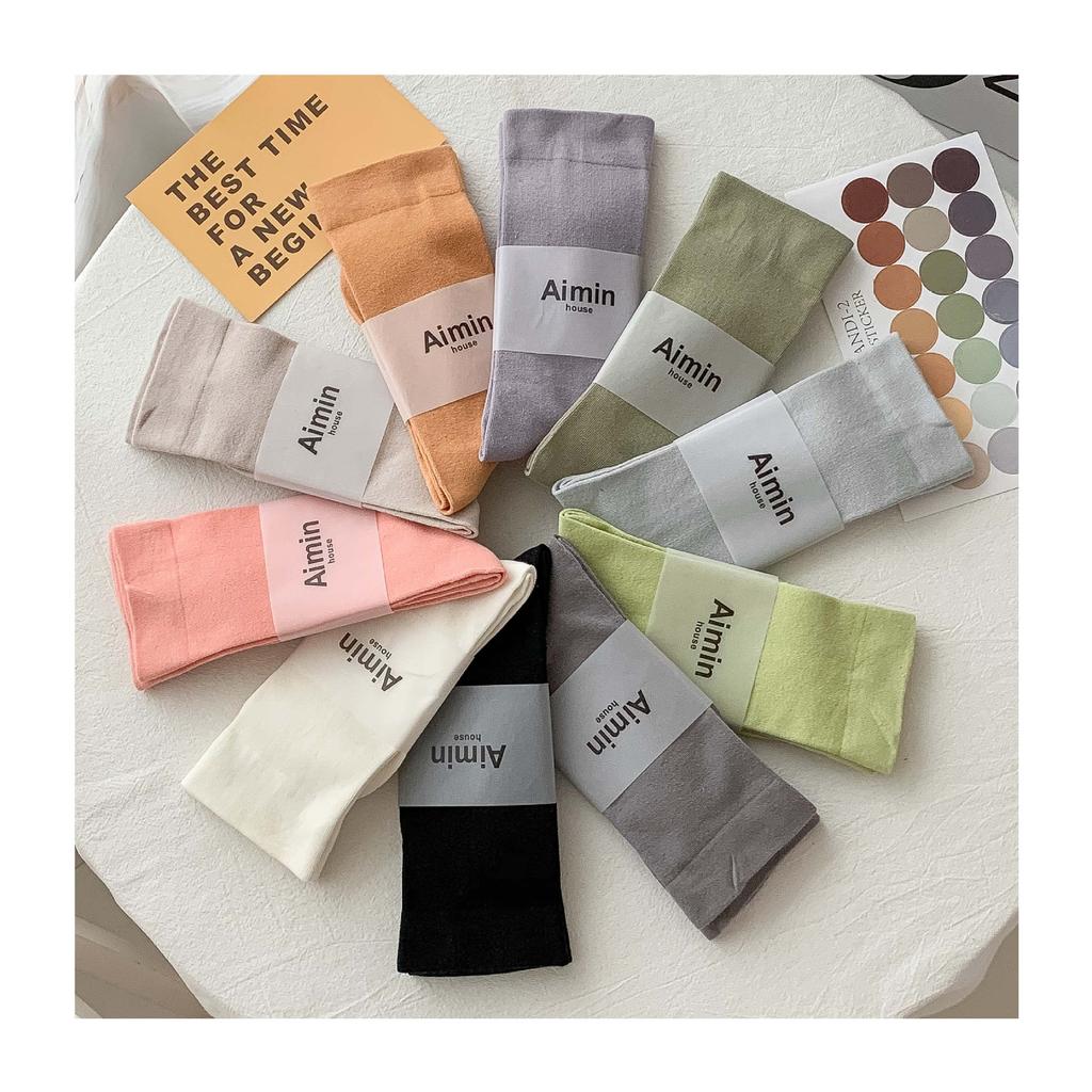 Pre-Autumn Basic Solid Color Mid-Leg Socks Sweet Morandi Color Simple Thin Cotton Socks