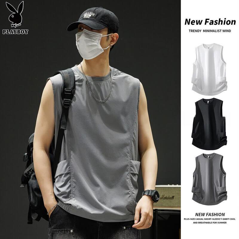 Playboy Men s Summer Sleeveless Ice Silk T-Shirt Vest 4XL