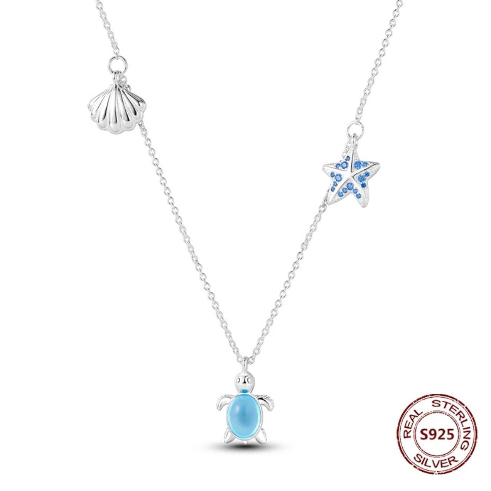 925 Silver Lucky Unicorn Necklace with Butterfly Firefly Bear Paw Print Zircon Chain Link Heart Jewelry for Women
