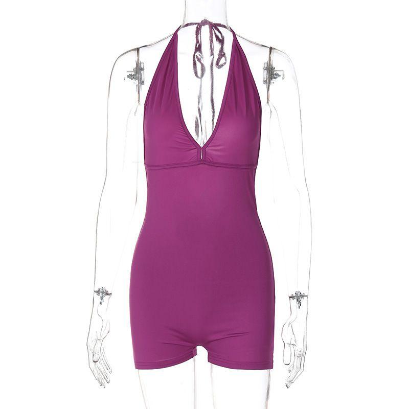 

Backless Pleated Lace up Jumpsuit Open Back Pleated Lace-up Jumpsuit Purple S