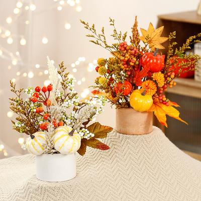 Halloween Decorations, Autumn, Simulated Maple Leaves, Pumpkins, Rice Ears, Potted Plants, European Style, Home Harvest Festival Ornaments