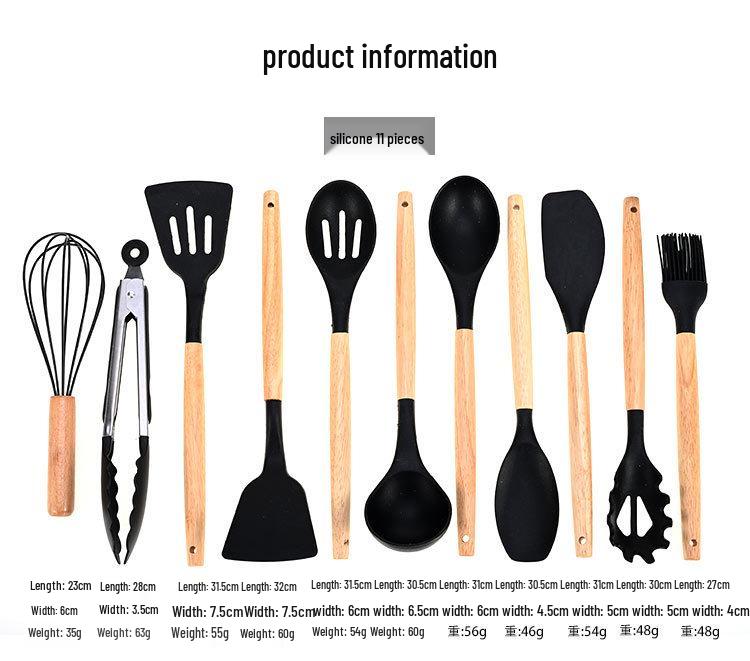 19-delars silikon köksredskapsset med skärbräda & förvaringshink